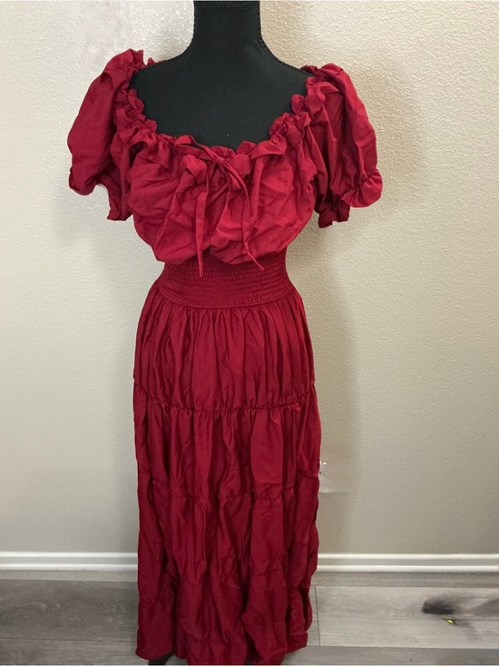 Spooktacular Creations Dresses & Skirts - Women's Red Puff Sleeve Smocked Waist Maxi Dress